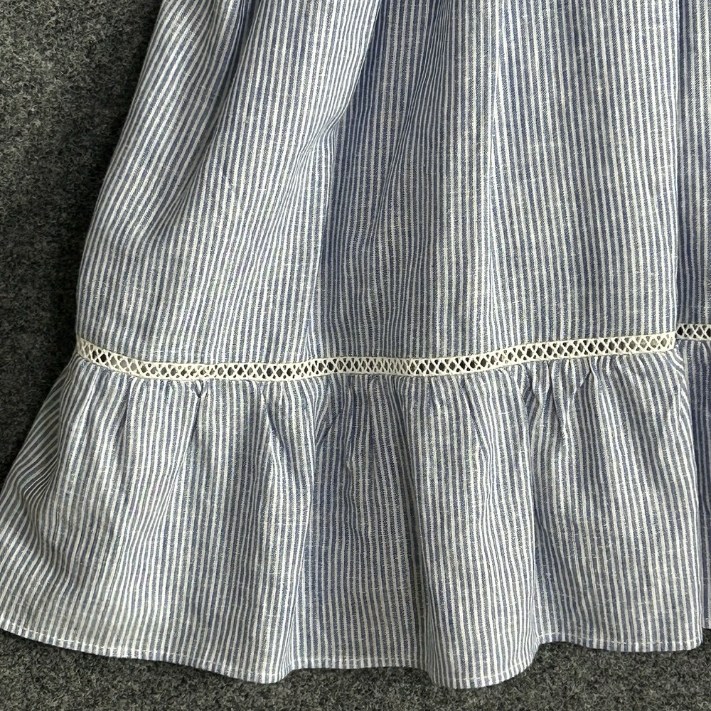 Zara Long Sleeve Linen Blend Dress - Blue White Striped V-Neck  - Womens LARGE - Picture 9 of 14